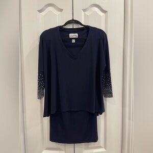 Joseph Ribkoff Navy Dress with Embellished Sleeves